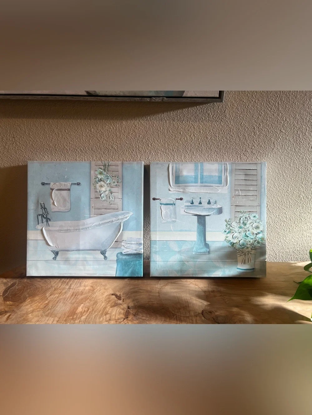 Blue Bathroom Wall Art Canvas Set - Home Bath Décor